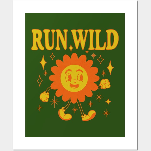 Run Wild Retro Flower Adorable Cartoon Wall Art by Trippycollage